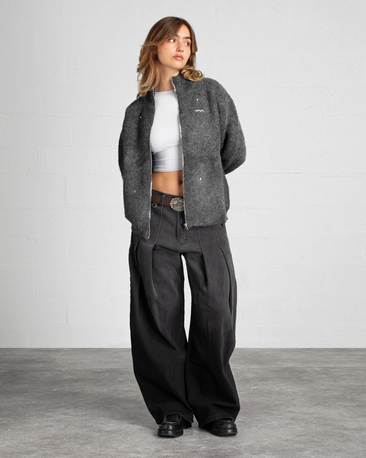 CARDIGAN MOHAIR À ZIP "MOONLIGHT" - GRIS FONCÉ
