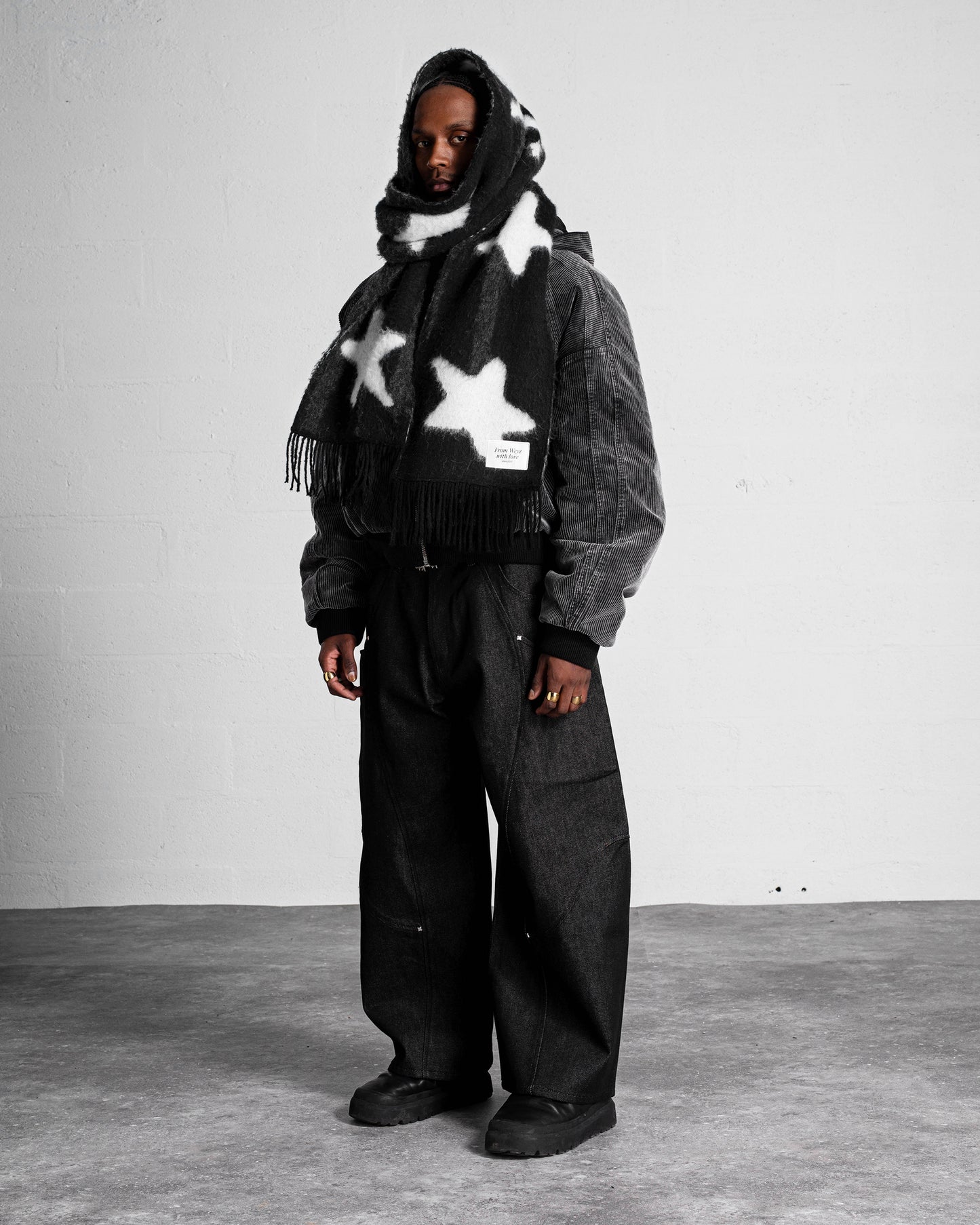 "STARS" ÉCHARPE MAILLE ÉPAISSE - NOIR