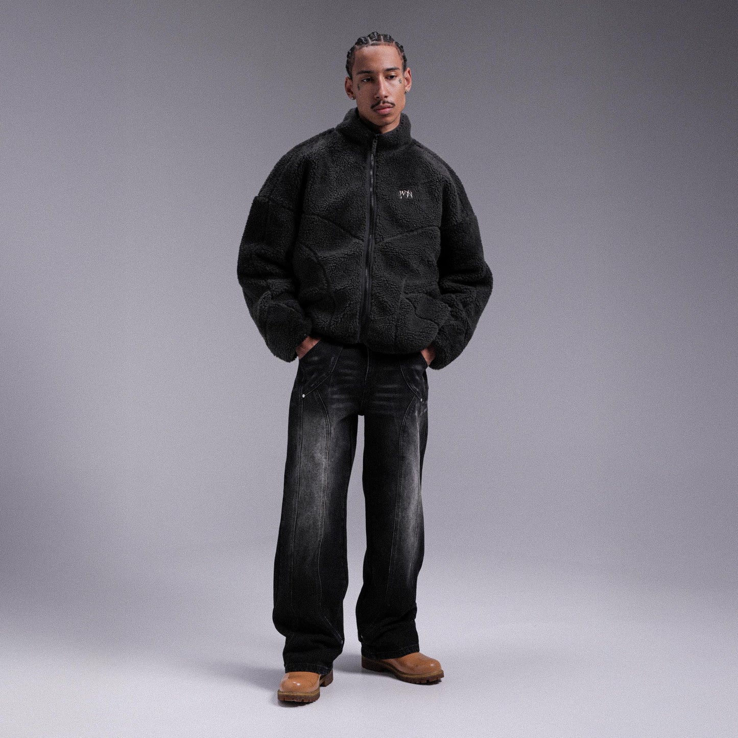 "MOON" Sherpa Jacket - Fade Black