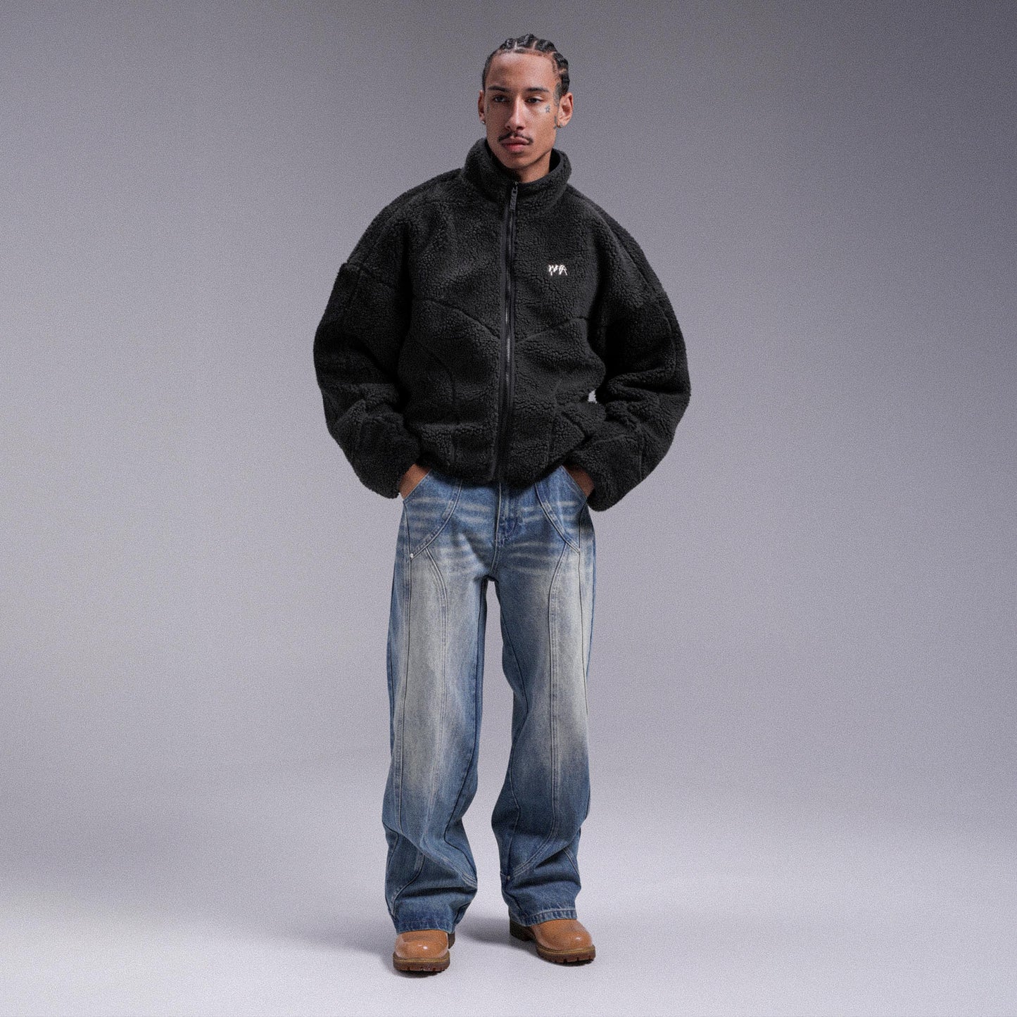"MOON" Sherpa Jacket - Fade Black