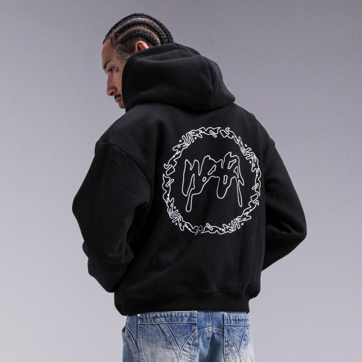 "CROWN" Double Zip Hoodie - Black