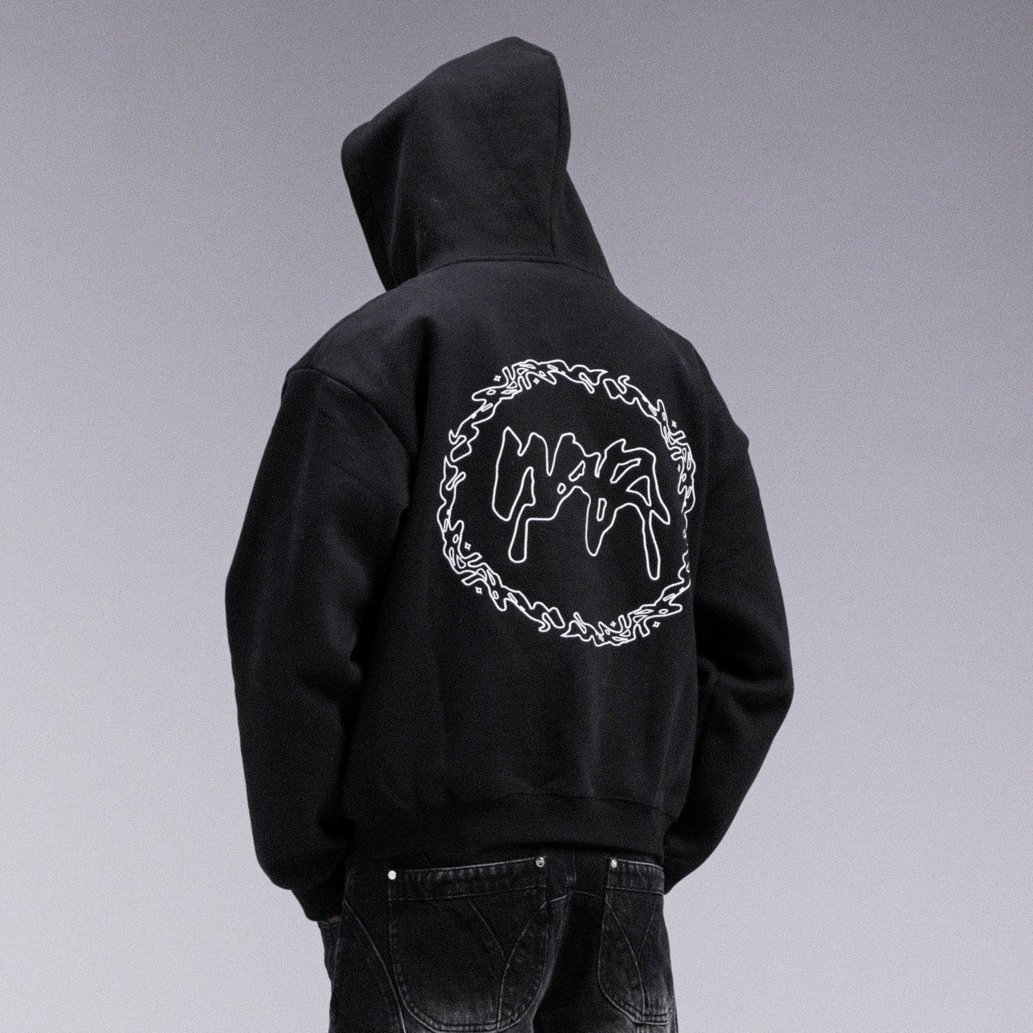 "CROWN" Double Zip Hoodie - Black