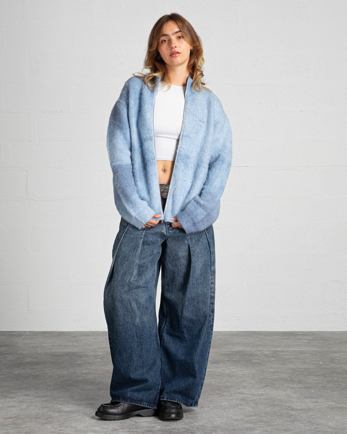 CARDIGAN MOHAIR À ZIP "MOONLIGHT" - BLEU
