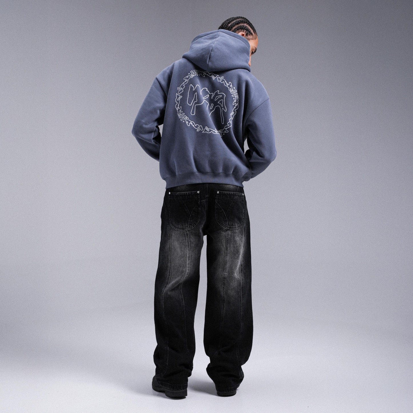 "CROWN" Double Zip Hoodie - Faded Blue