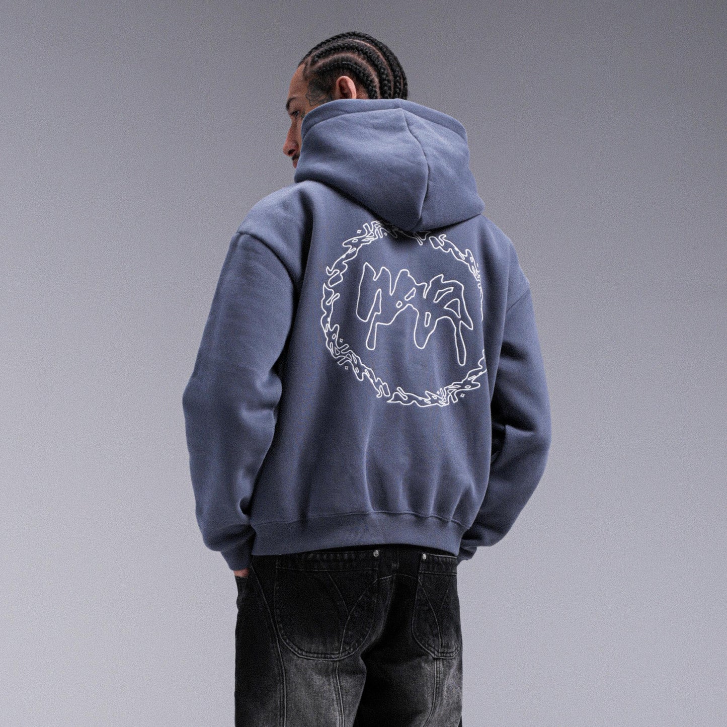 "CROWN" Double Zip Hoodie - Faded Blue