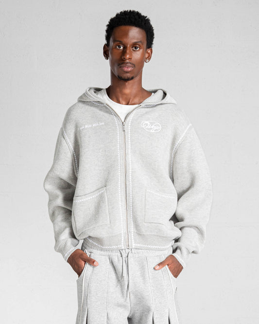 Knitted Zip Hoodie “GRACE” - Heather Grey