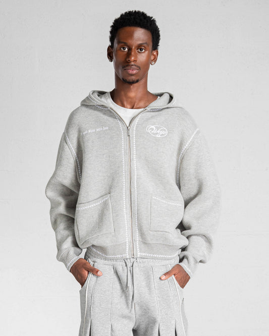 Knitted Zip Hoodie “GRACE” - Heather Grey