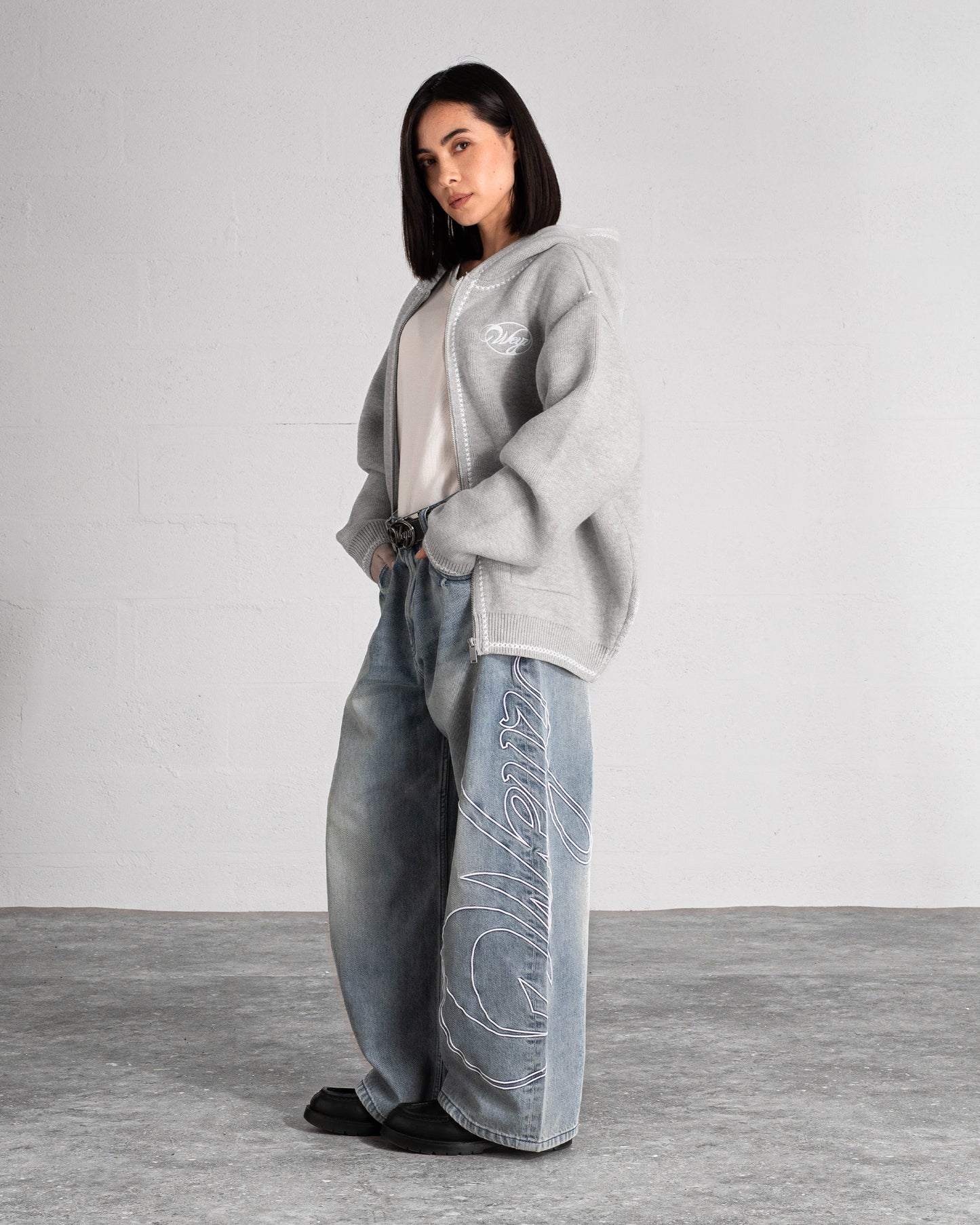 Knitted Zip Hoodie “GRACE” - Heather Grey