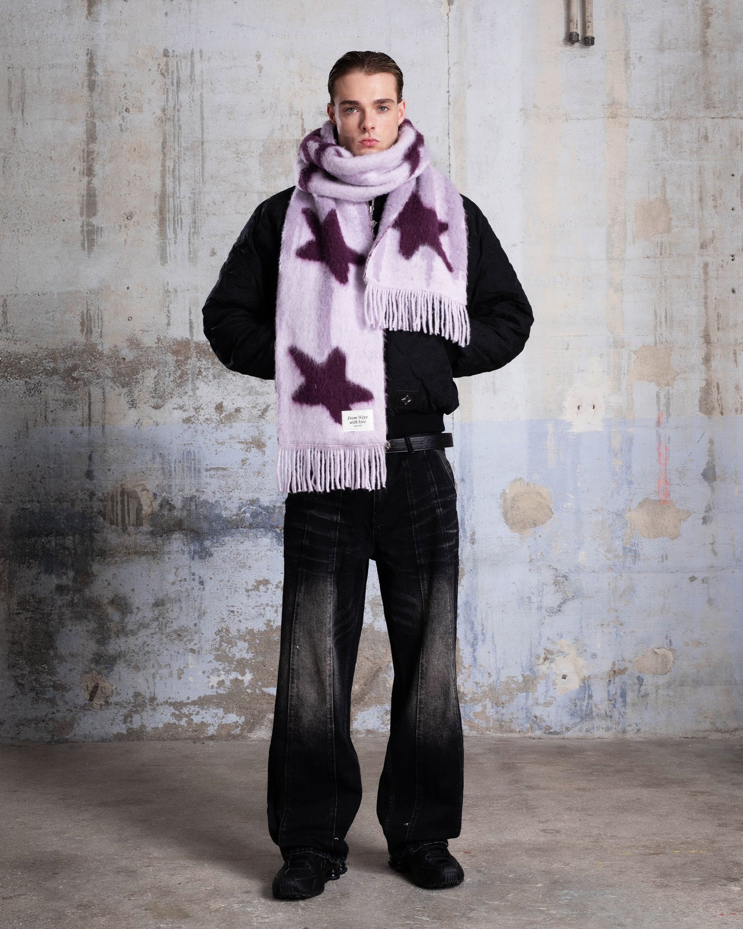 "STARS" HEAVY KNIT SCARF - CHERRY