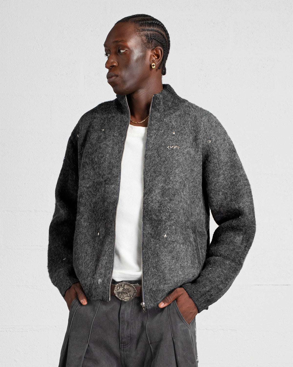 CARDIGAN MOHAIR À ZIP "MOONLIGHT" - GRIS FONCÉ