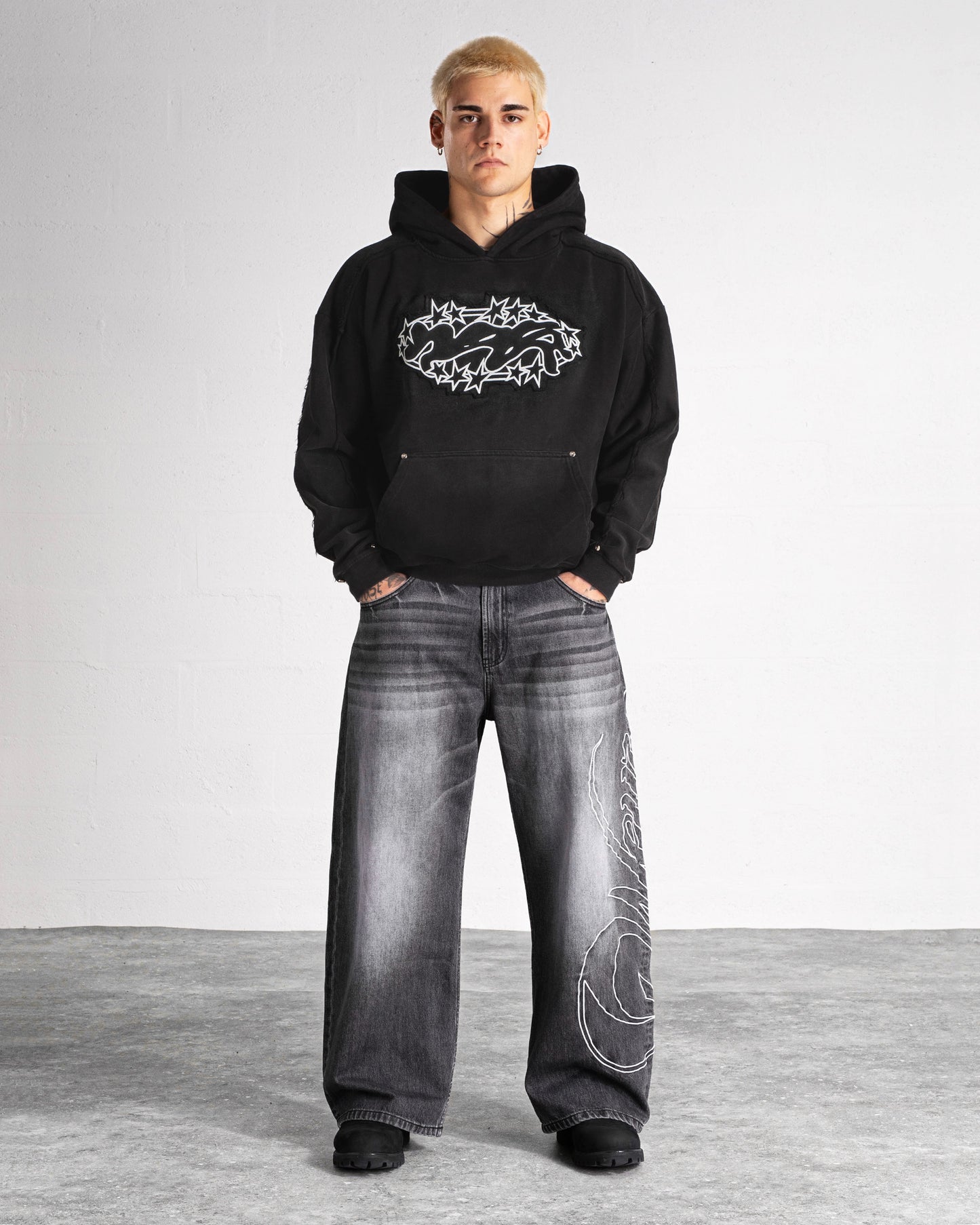 Hoodie “SPIKES” - Washed Black