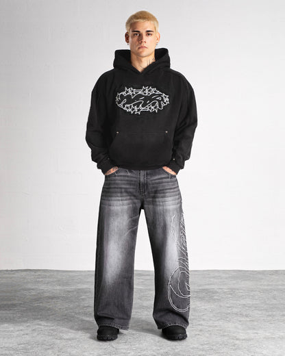 Hoodie "SPIKES" - Noir délavé