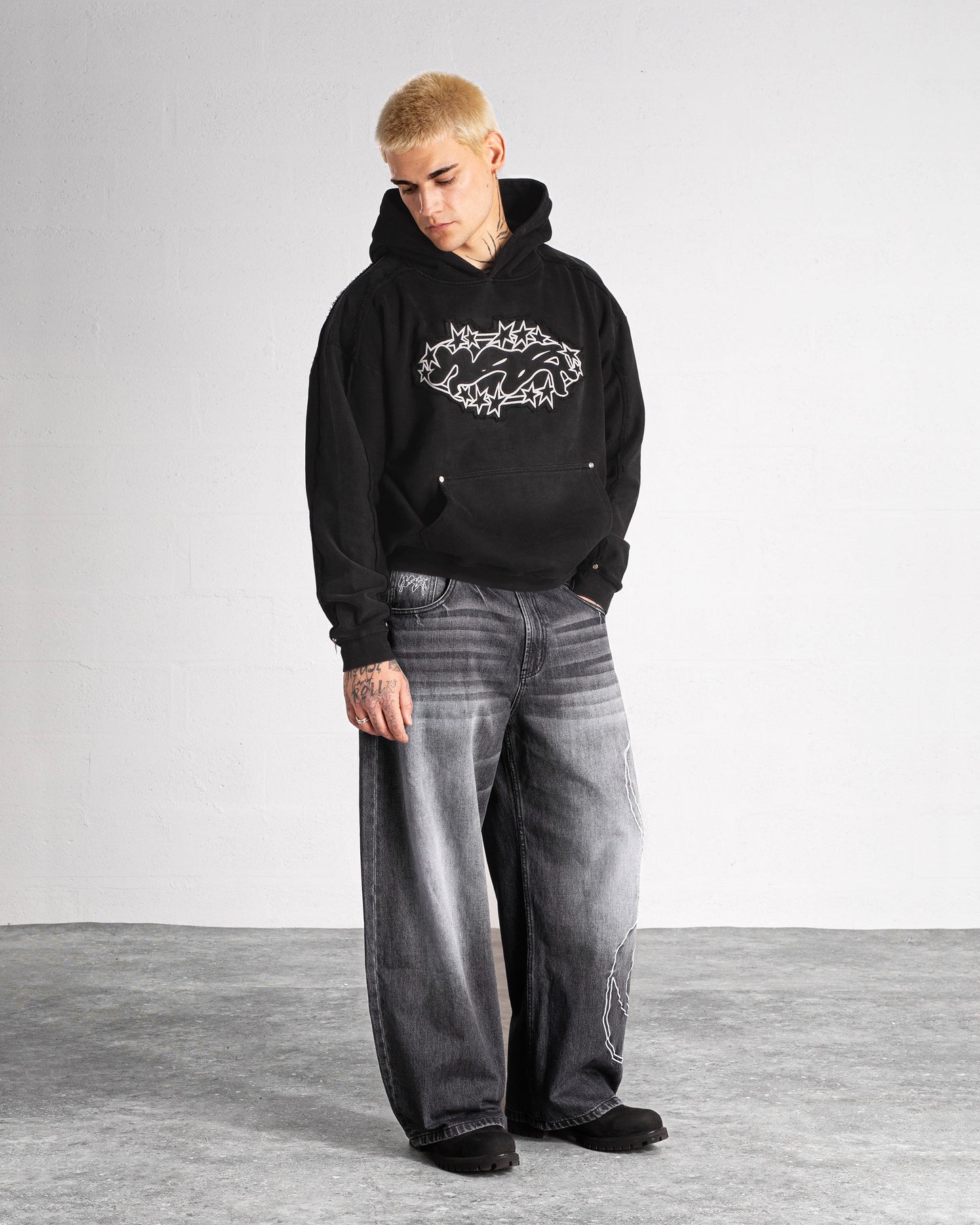Hoodie “SPIKES” - Washed Black