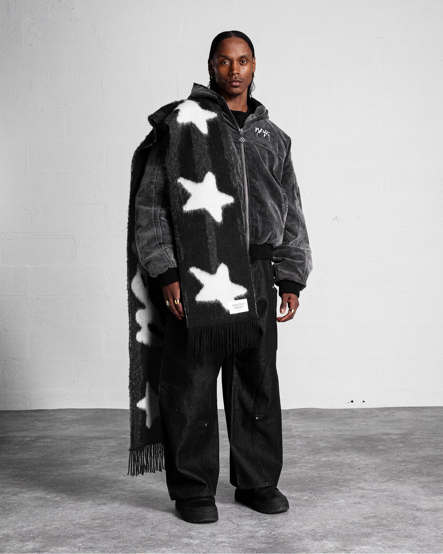 "STARS" ÉCHARPE MAILLE ÉPAISSE - NOIR