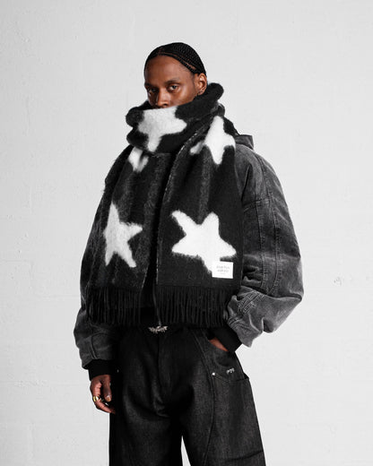 HEAVY KNIT SCARF "STARS" - BLACK