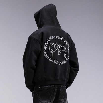 "CROWN" Double Zip Hoodie - Black