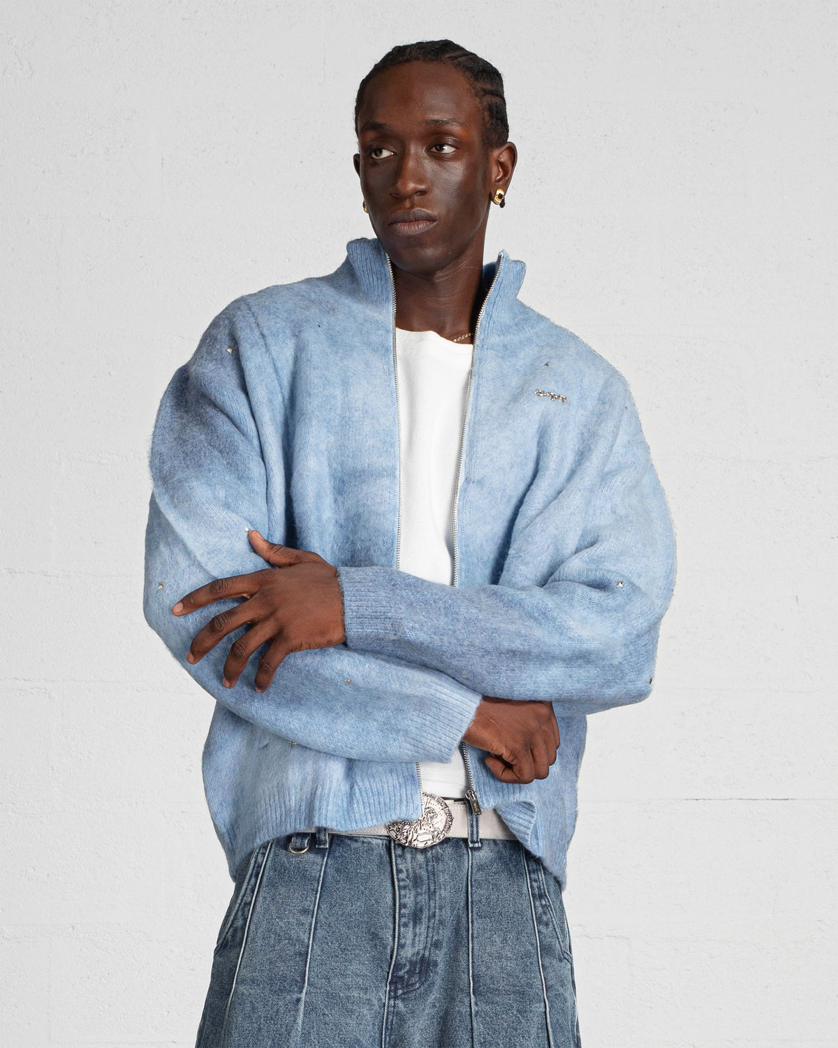 CARDIGAN MOHAIR À ZIP "MOONLIGHT" - BLEU