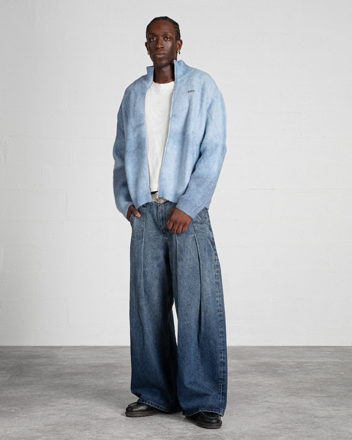 CARDIGAN MOHAIR À ZIP "MOONLIGHT" - BLEU