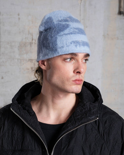 "STARS" HEAVY KNIT BEANIE - ICY BLUE