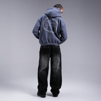 "CROWN" Double Zip Hoodie - Faded Blue