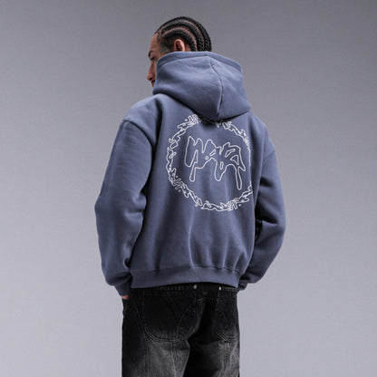 "CROWN" Double Zip Hoodie - Faded Blue