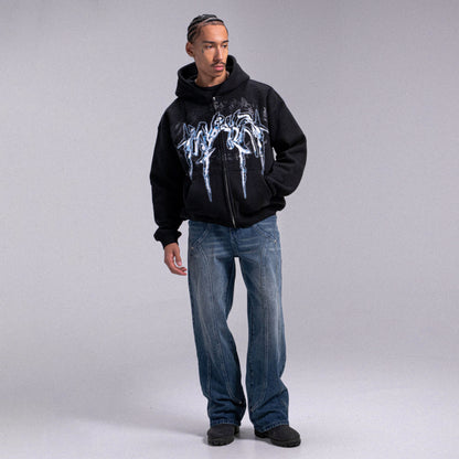 "CELESTE"  Soft Zip Hoodie - Black