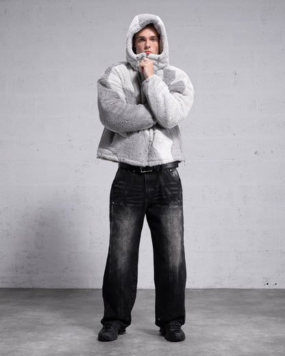 Fluffy Sherpa Jacket - Light Grey