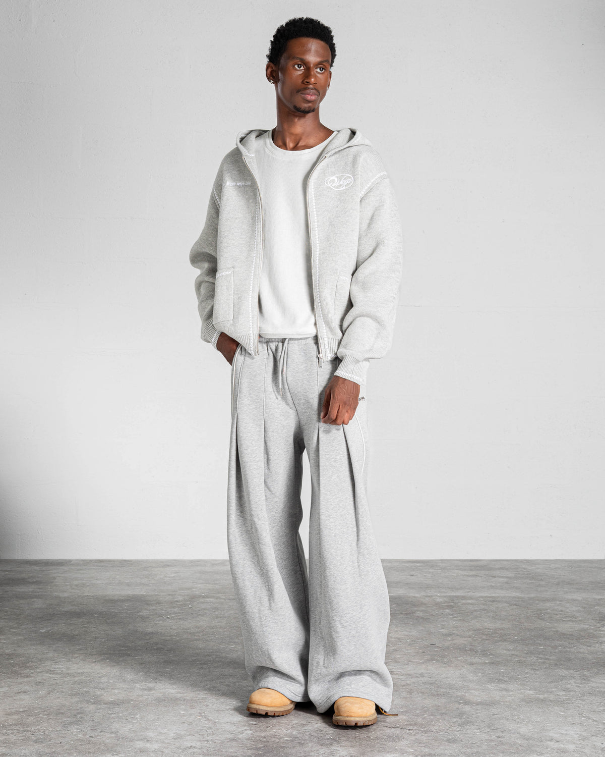 Knitted Zip Hoodie “GRACE” - Heather Grey