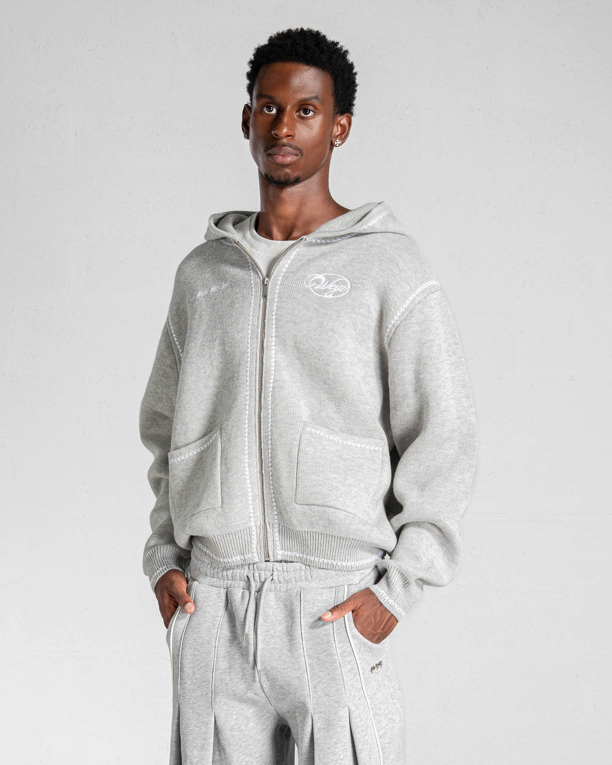 Knitted Zip Hoodie “GRACE” - Heather Grey