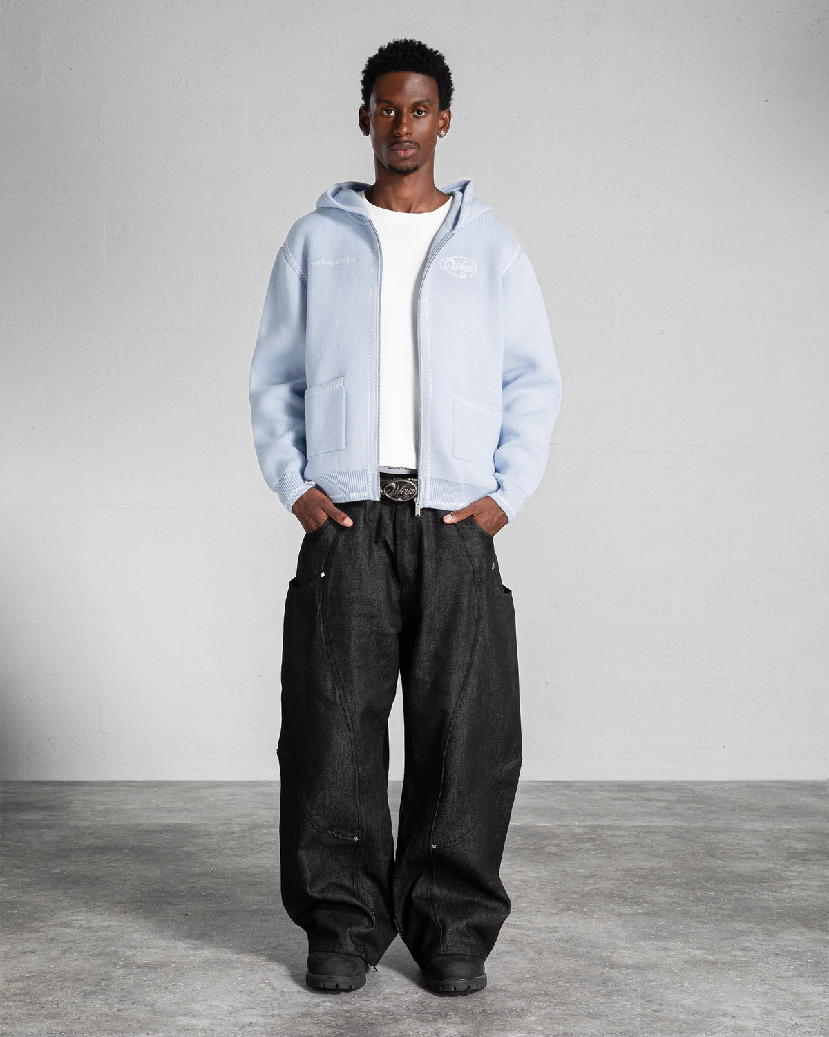 Knitted Zip Hoodie “GRACE” - Light Blue