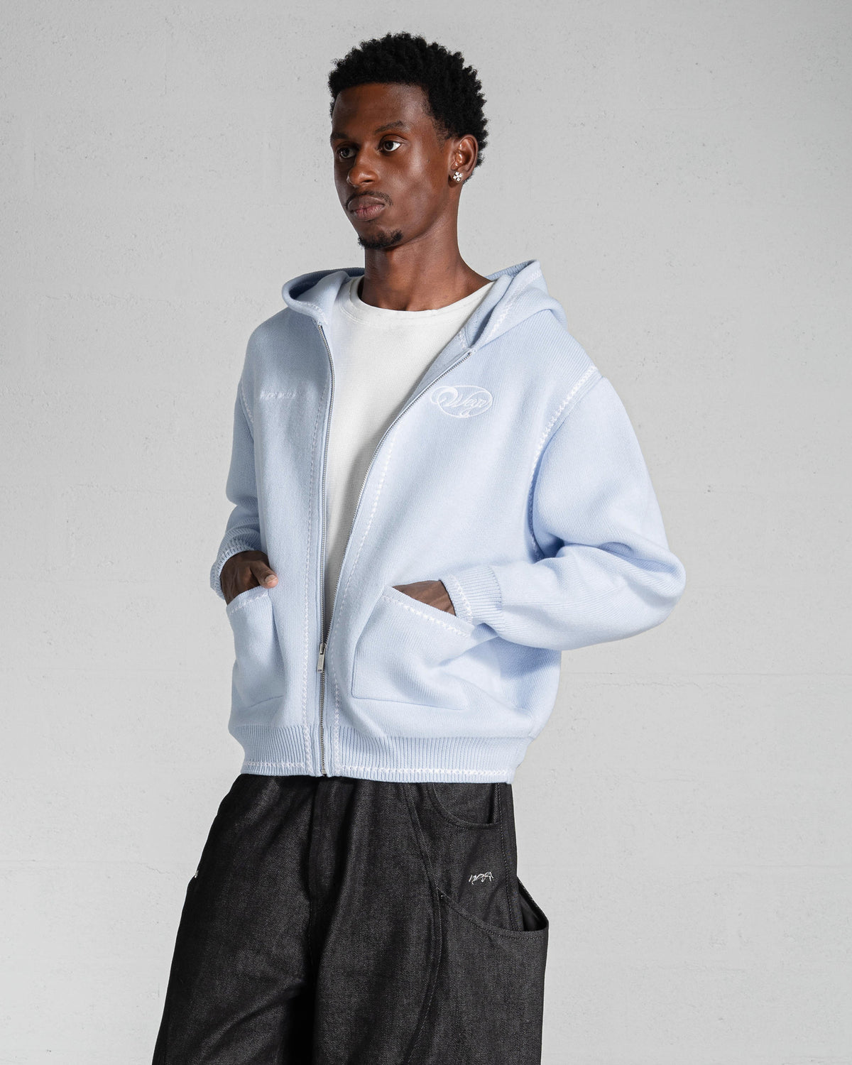 Knitted Zip Hoodie “GRACE” - Light Blue