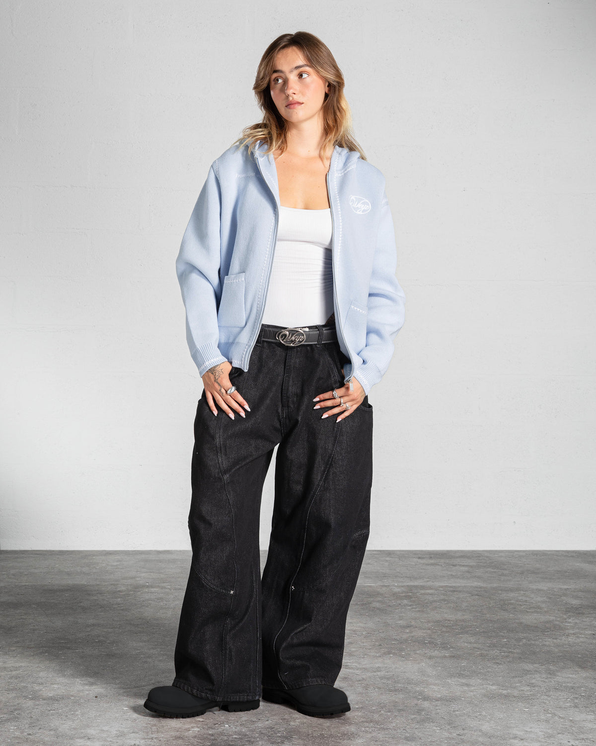 Knitted Zip Hoodie “GRACE” - Light Blue