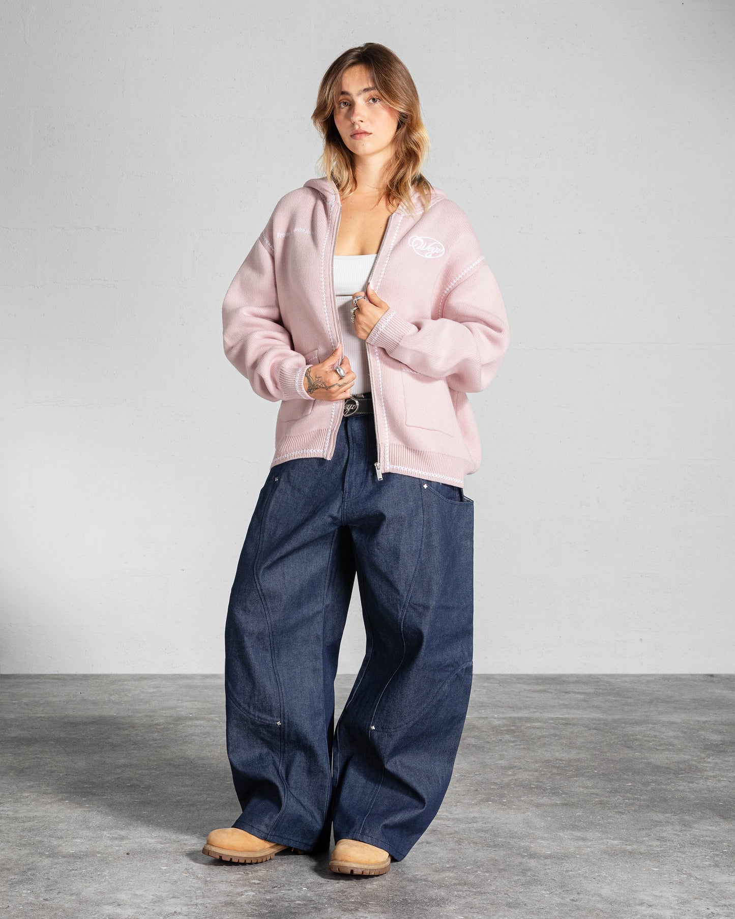 Knitted Zip Hoodie “GRACE” - Pink