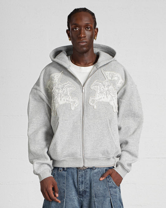 ZIP HOODIE "CAVALRY" - HEATHER GREY