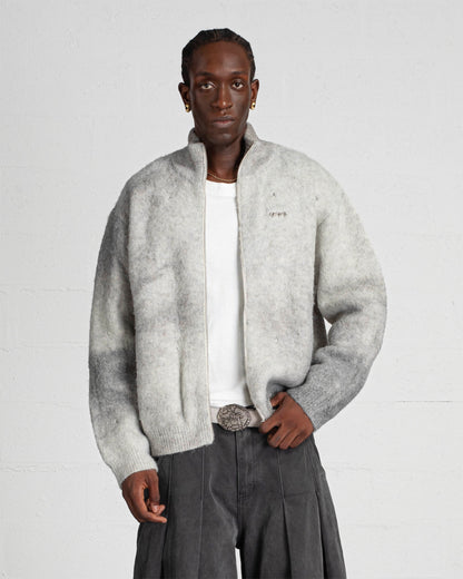 CARDIGAN MOHAIR À ZIP "MOONLIGHT" - GRIS CLAIR