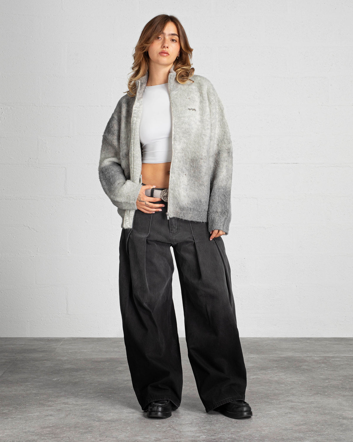 CARDIGAN MOHAIR À ZIP "MOONLIGHT" - GRIS CLAIR