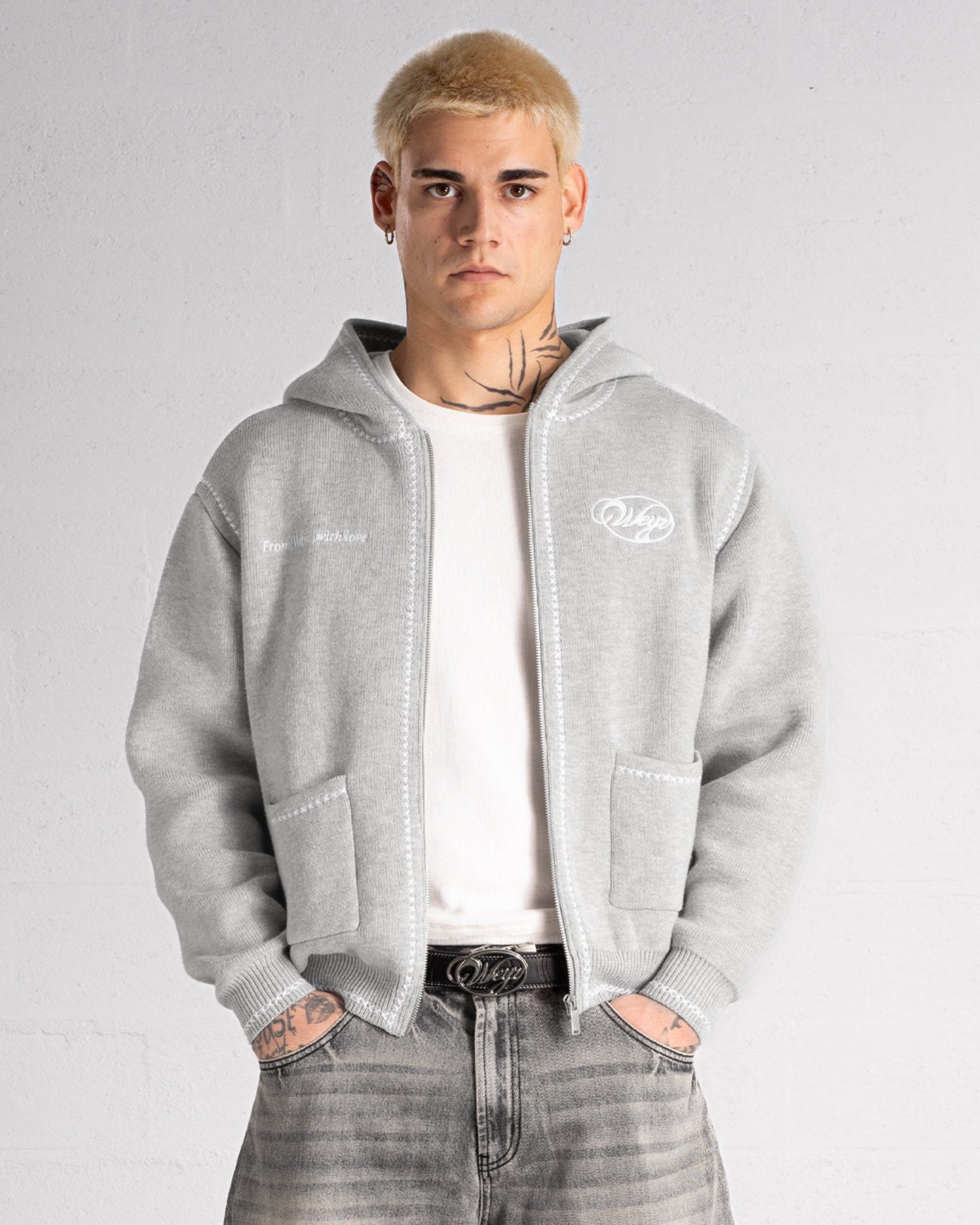 Knitted Zip Hoodie “GRACE” - Heather Grey