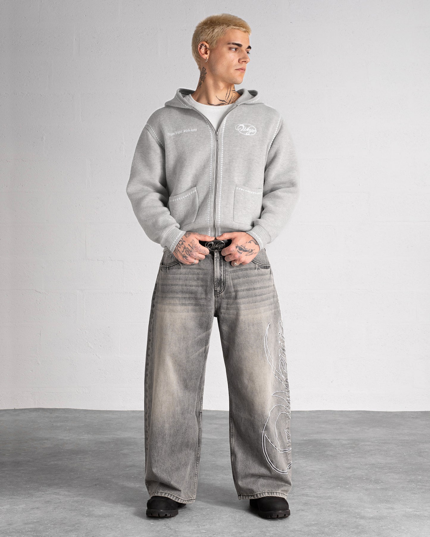 Knitted Zip Hoodie “GRACE” - Heather Grey