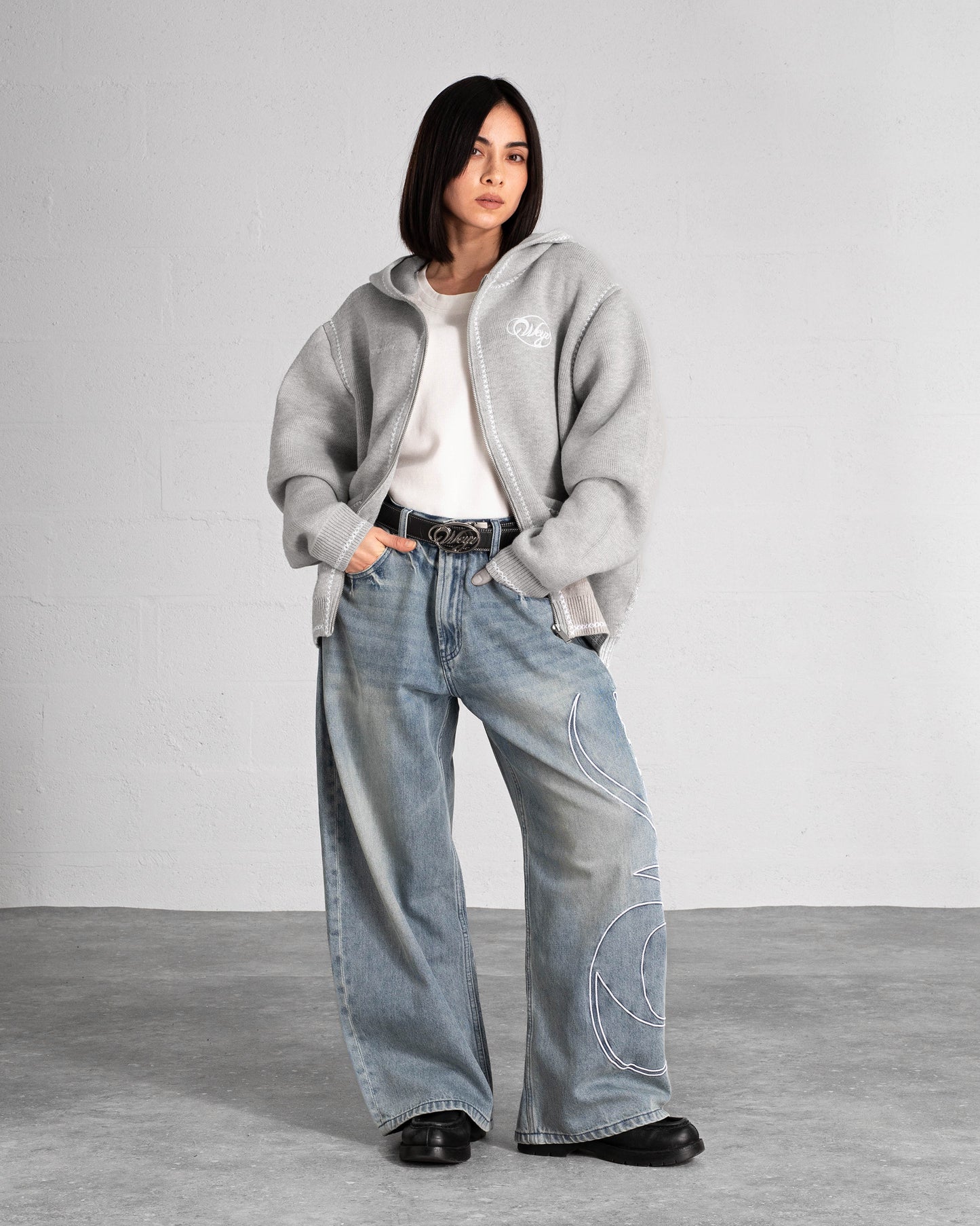 Knitted Zip Hoodie “GRACE” - Heather Grey