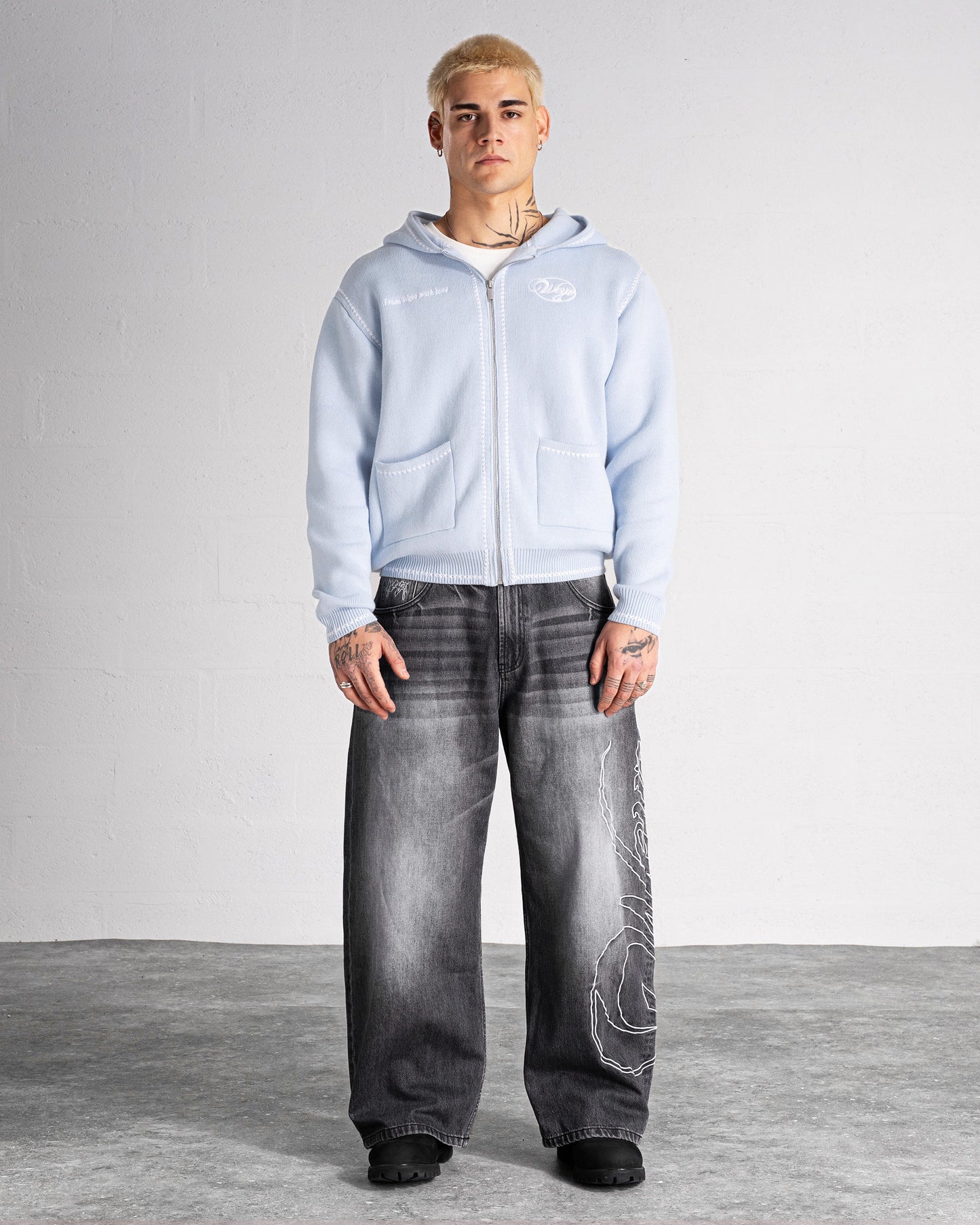 Knitted Zip Hoodie “GRACE” - Light Blue