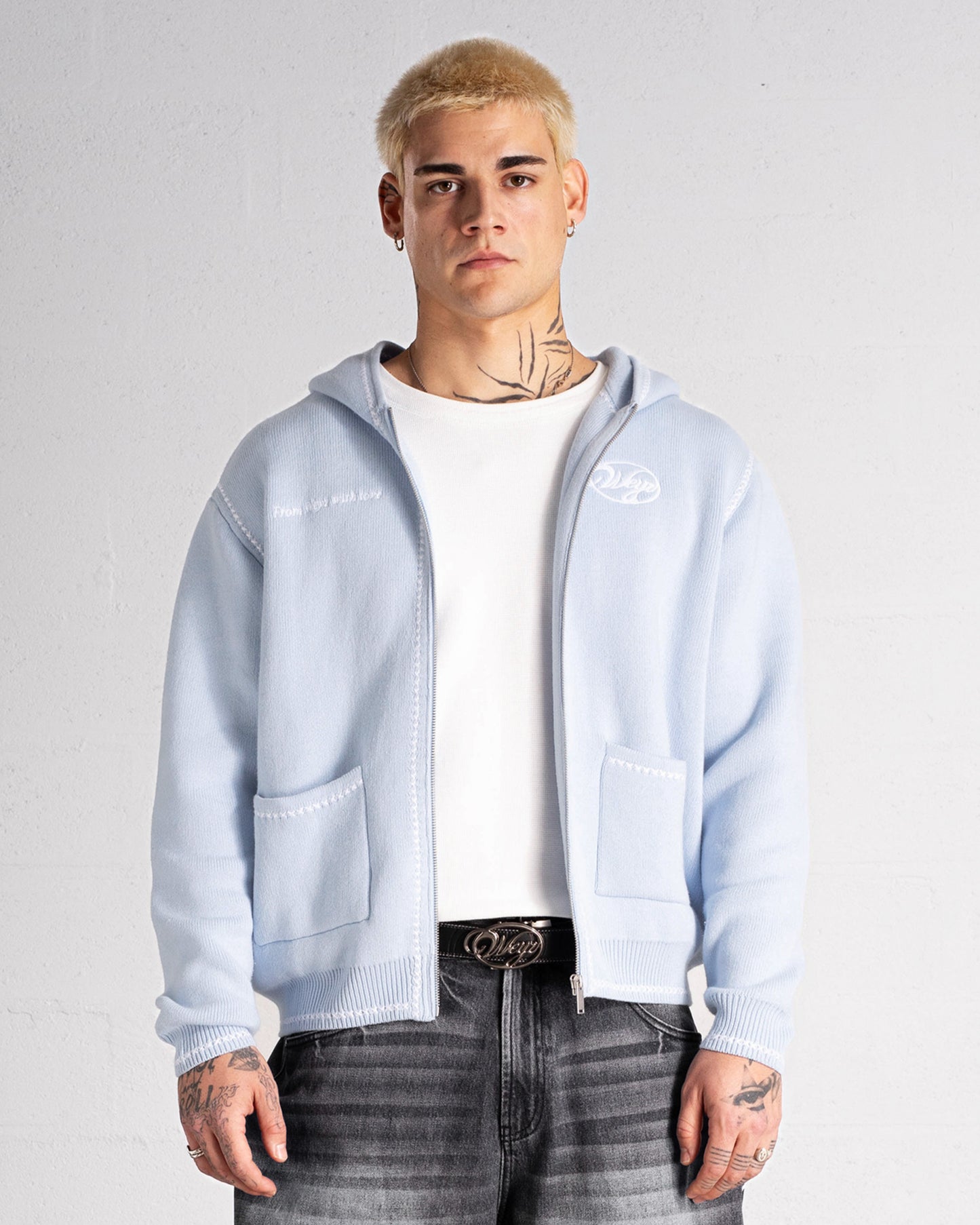 Knitted Zip Hoodie “GRACE” - Light Blue