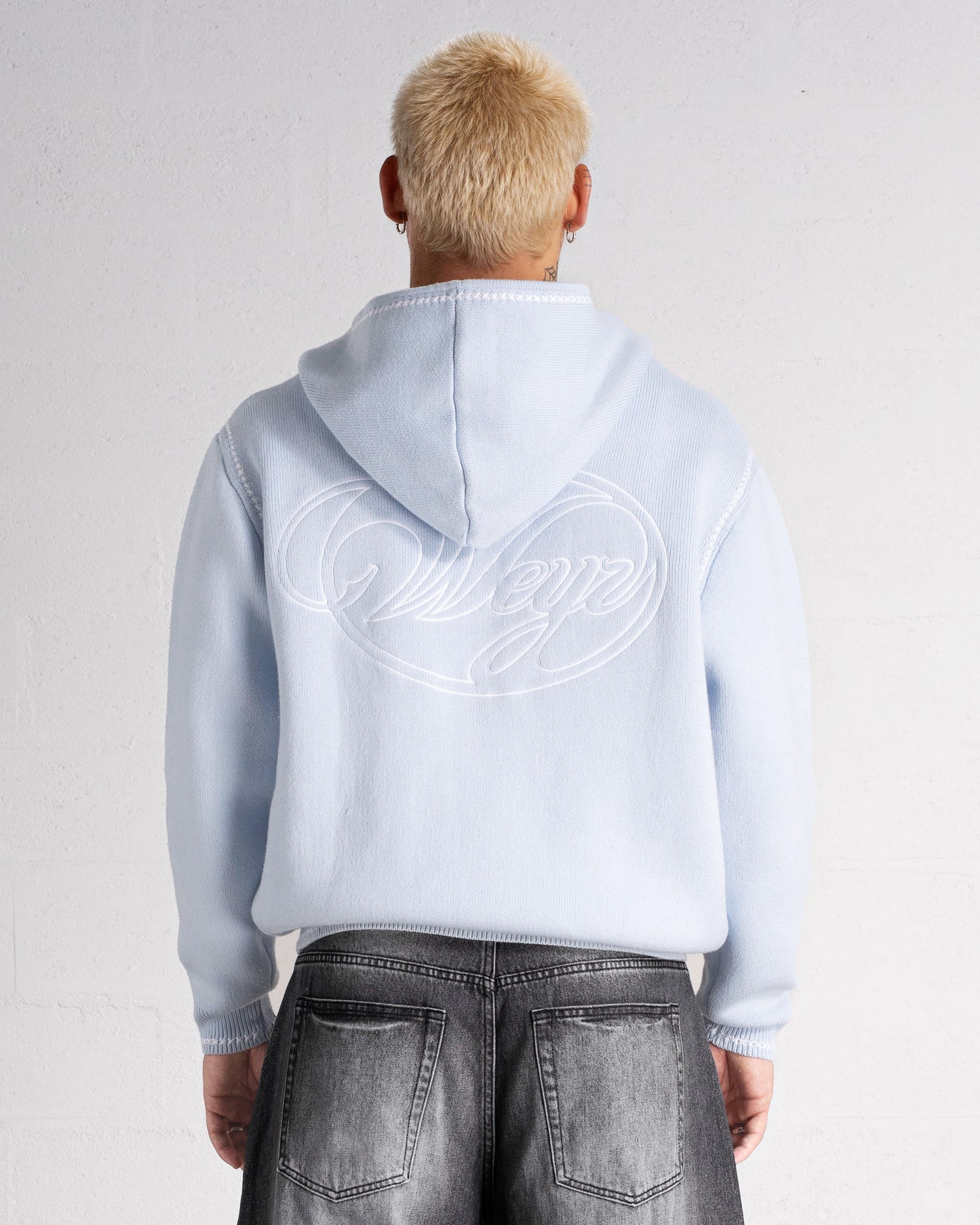 Knitted Zip Hoodie “GRACE” - Light Blue