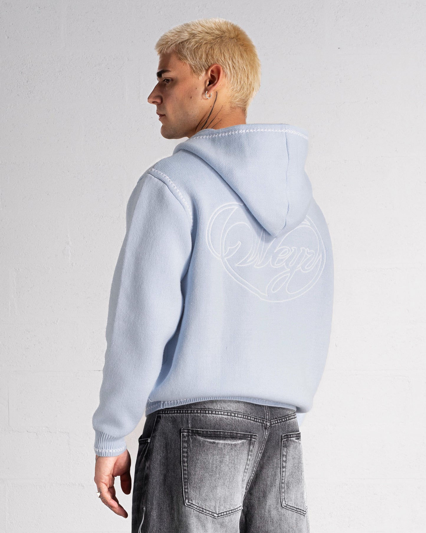 Knitted Zip Hoodie “GRACE” - Light Blue