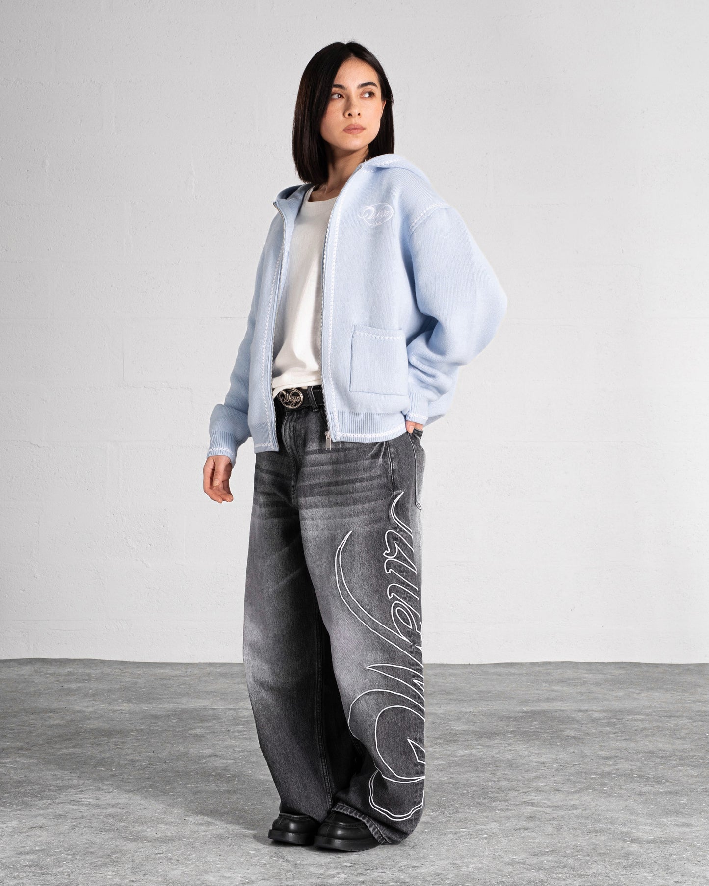 Knitted Zip Hoodie “GRACE” - Light Blue