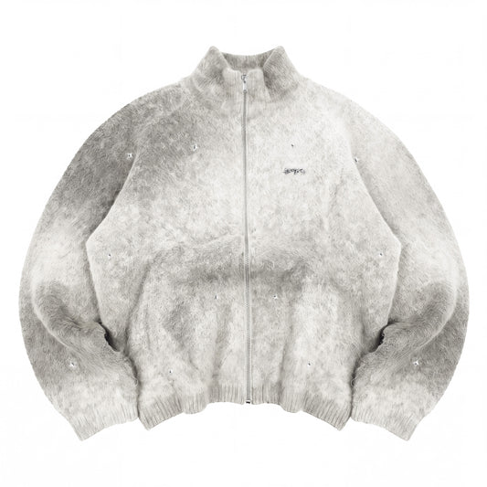 MOHAIR ZIP CARDIGAN "MOONLIGHT" - LIGHT GREY