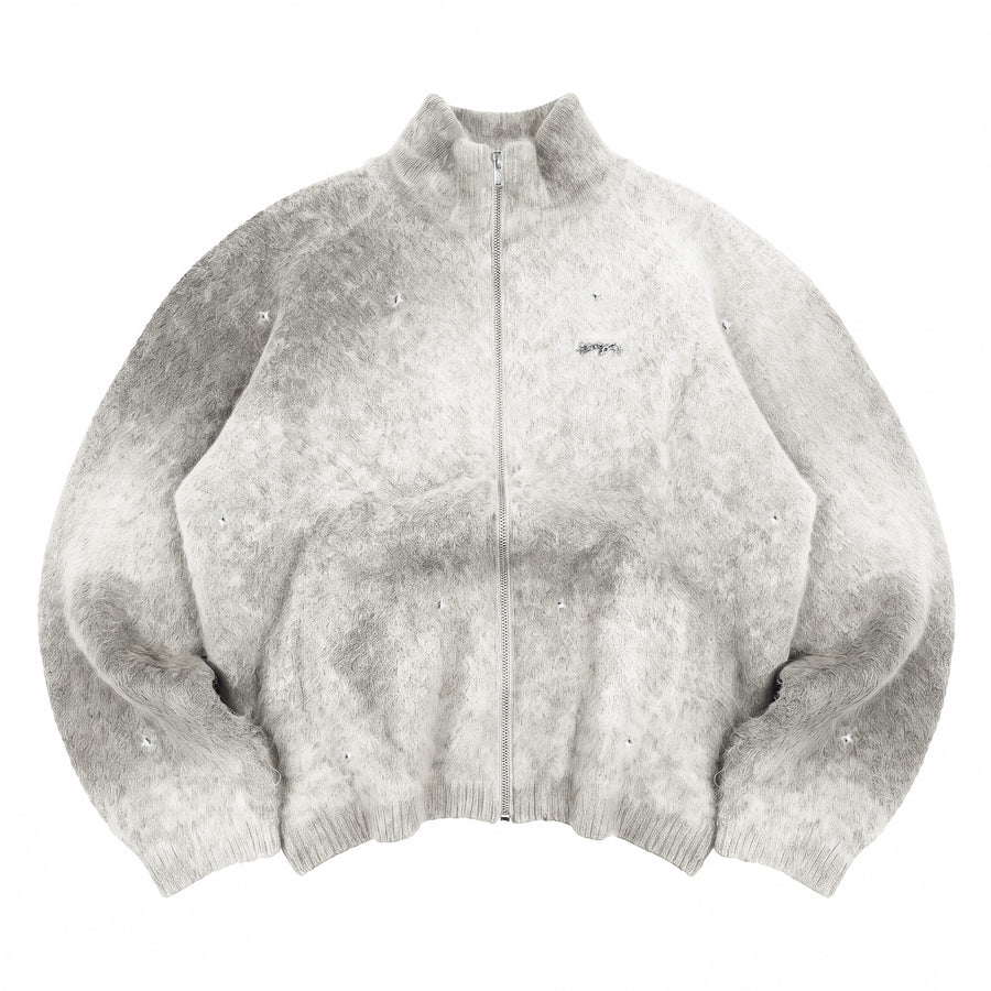 MOHAIR ZIP CARDIGAN "MOONLIGHT" - LIGHT GREY