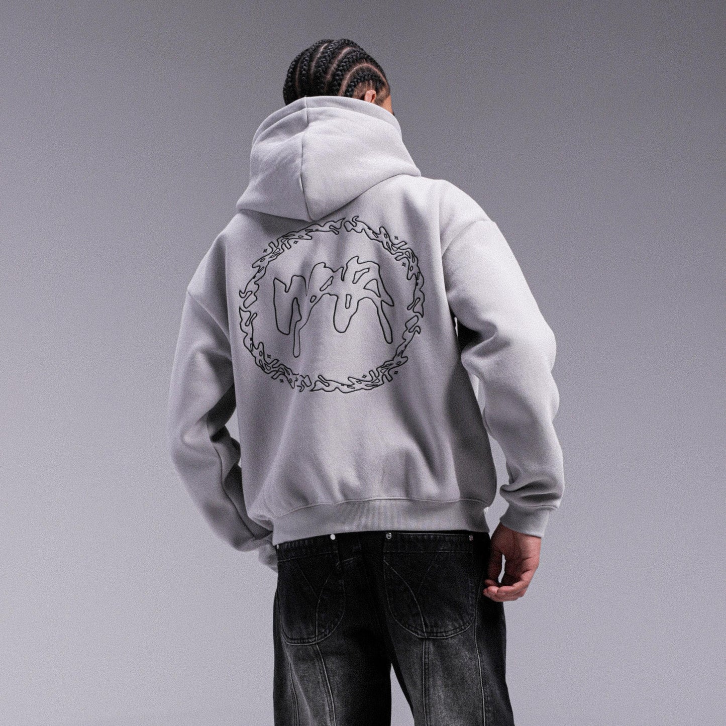 "CROWN" Double Zip Hoodie - Light Grey