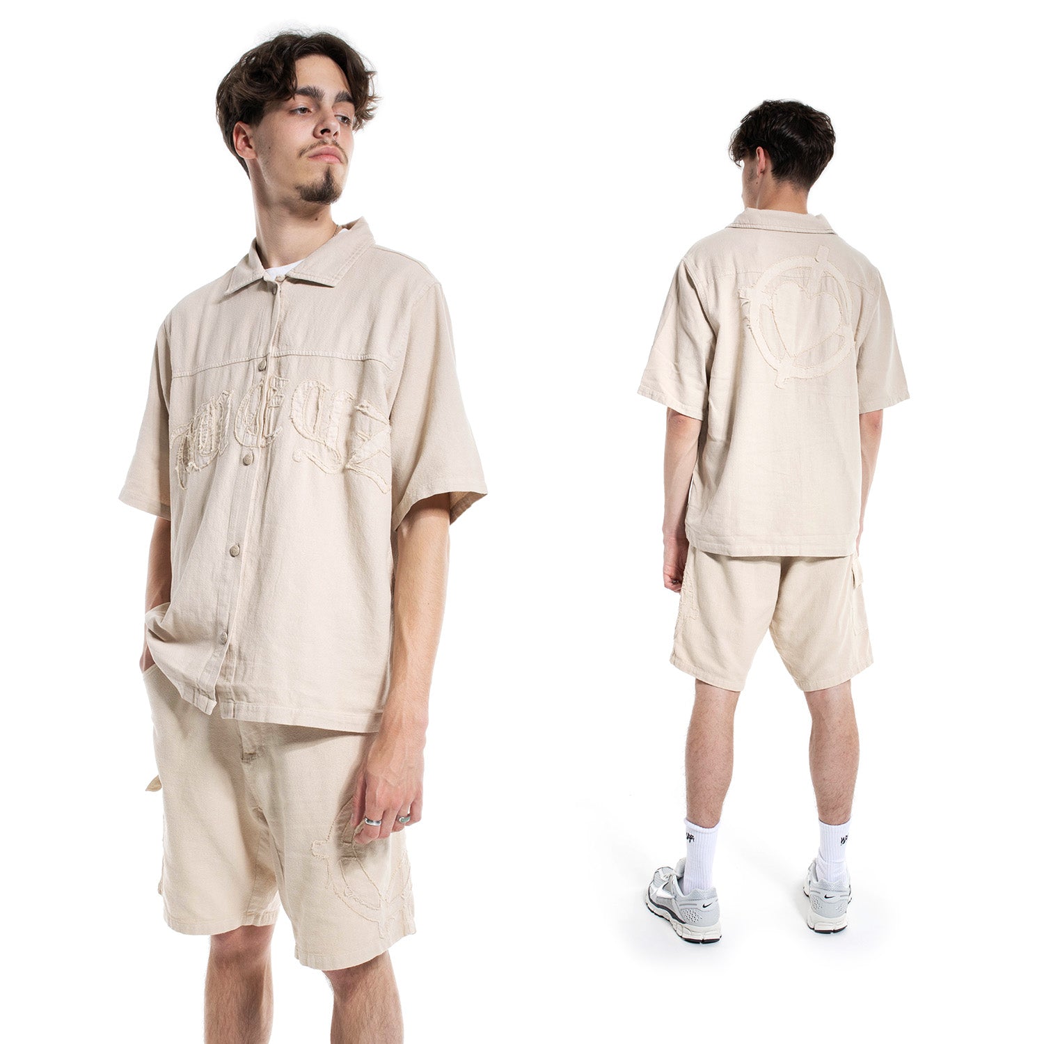 beige oversized summer shirt 100% cotton 230gsm weyz patch