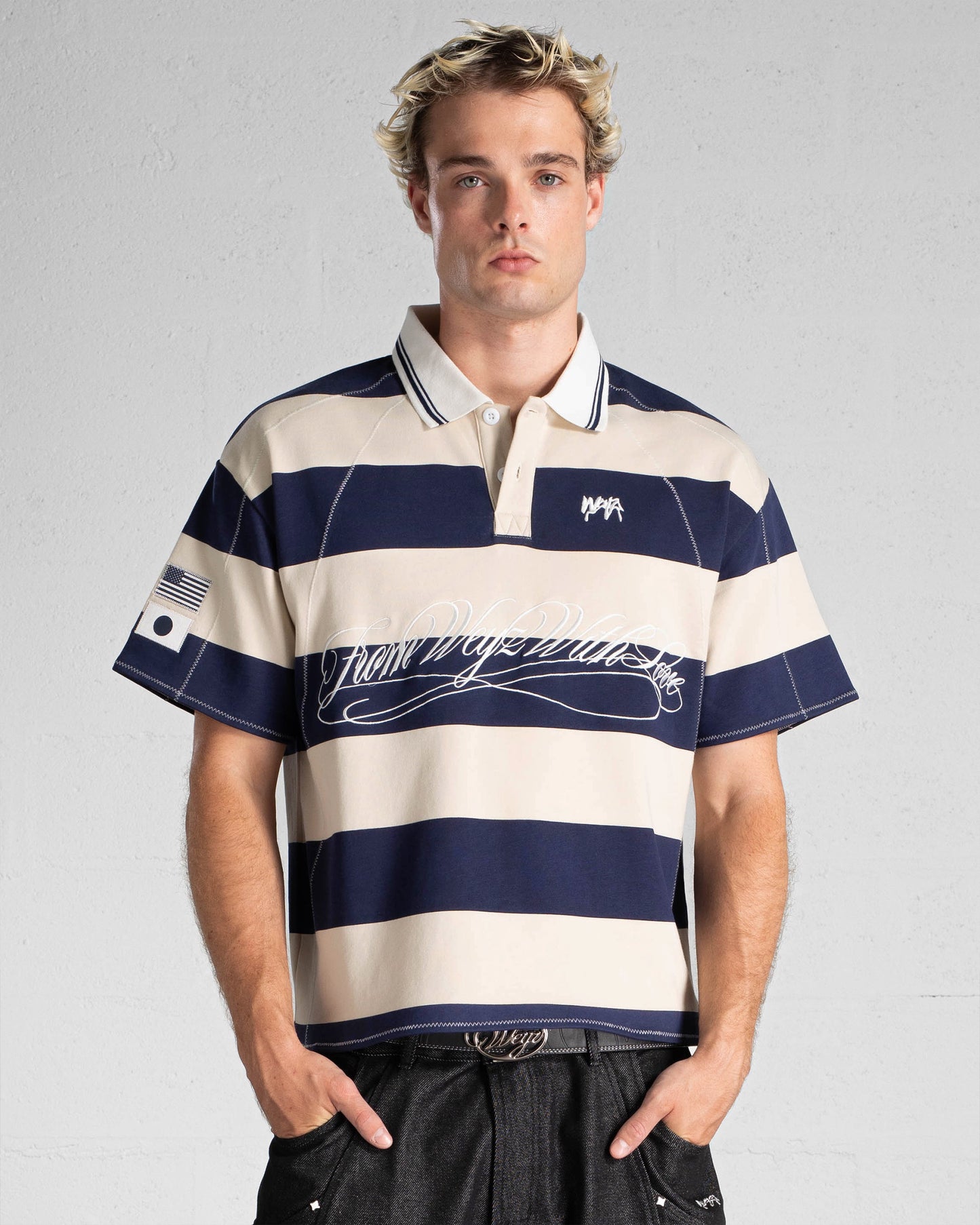 "FWWL" Polo - Blue & Beige