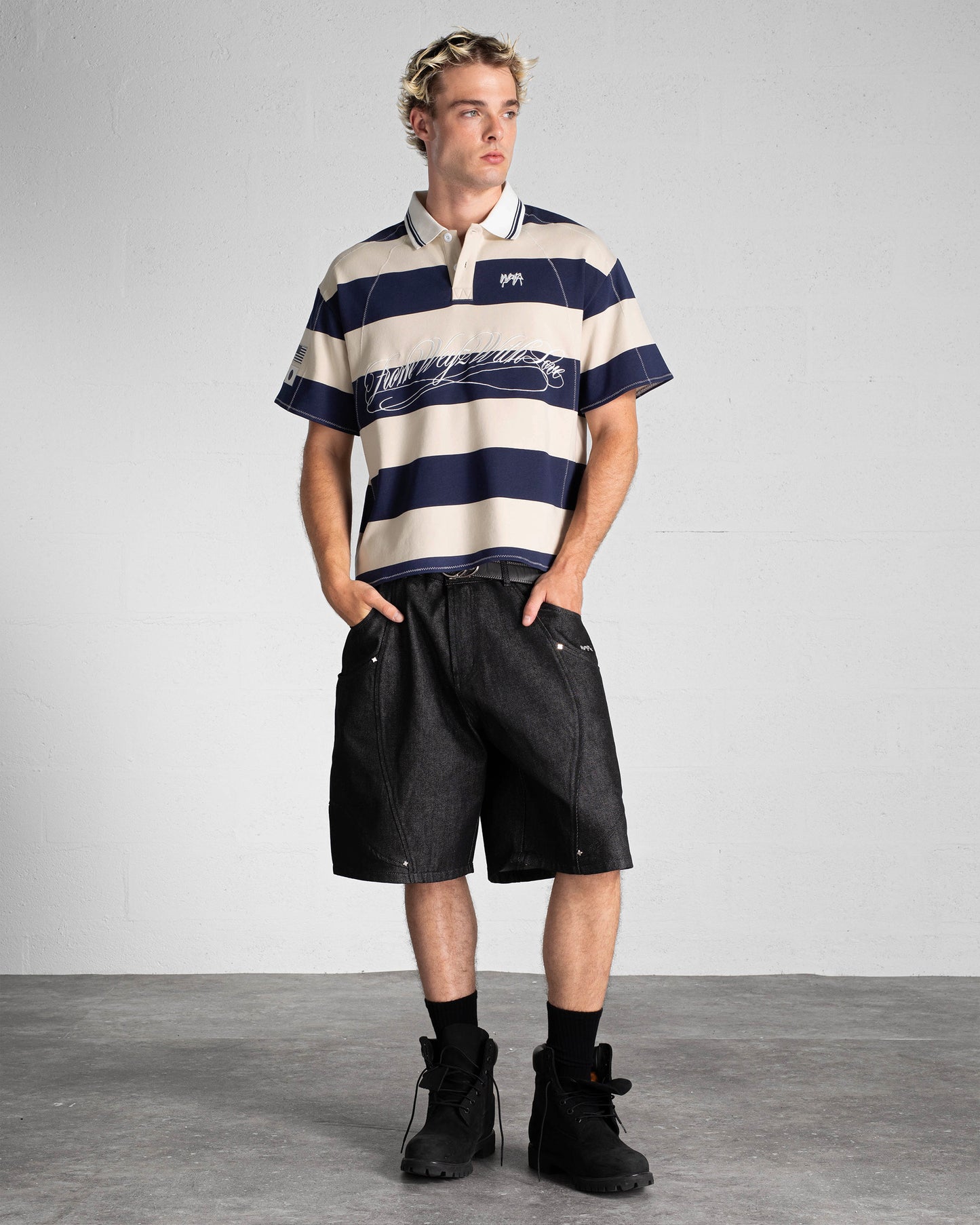 "FWWL" Polo - Blue & Beige